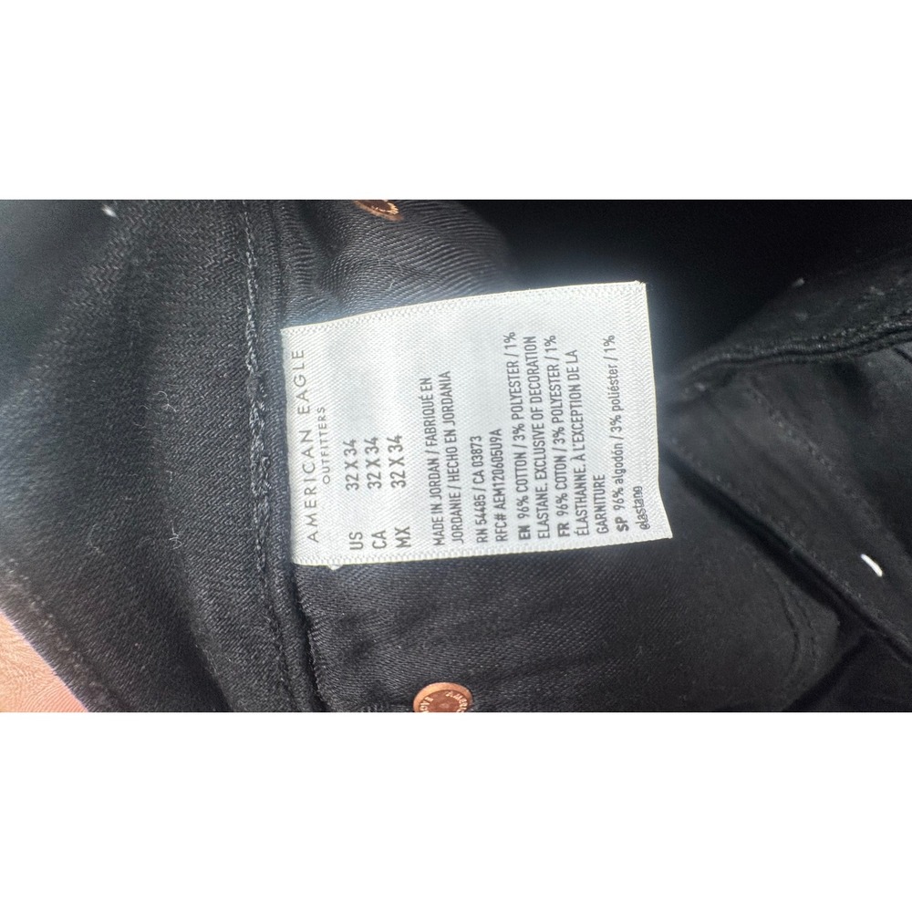 American Eagle Airflex+ Slim Straight Jeans Mens 32x34 Black Denim Pants - Picture 6 of 7